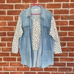 Mystic Blues denim and floral button down